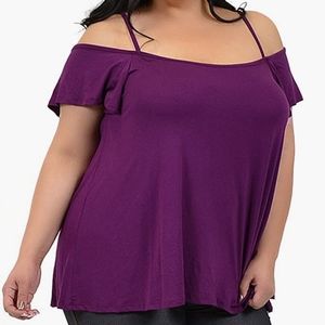 Modal Cold Shoulder Eggplant Tunic Top 2X